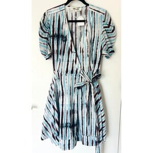 Diane Von Furstenberg Indira Tie Dye Short Sleeve Poplin Wrap Dress Size M